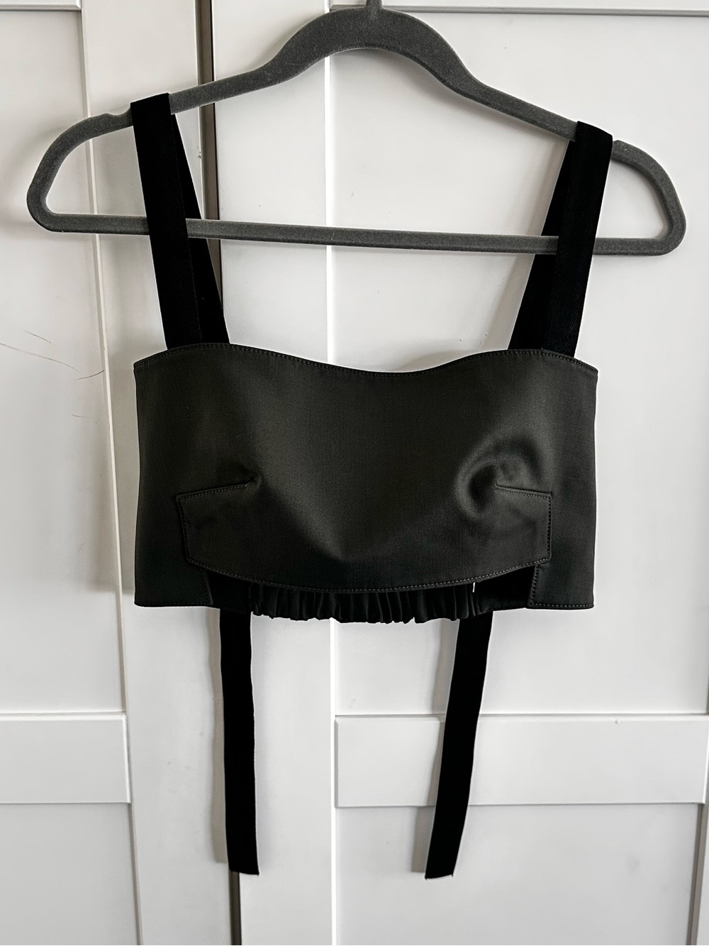 Zara Green Gray Structured Crop Top XS Adjustable Straps Edgy 🖤